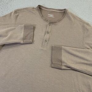 UNTUCKit Henley Shirt Mens XL Thermal Schrock Tan Snap Button Long Sleeve Casual